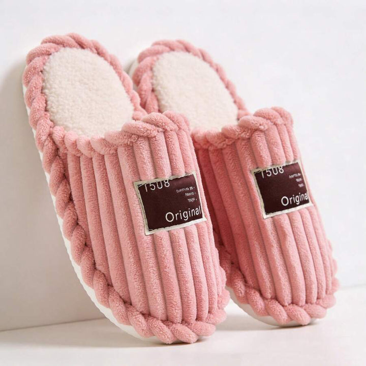 Women's Faux Fur Lined Slippers with Ribbed Knit Upper
