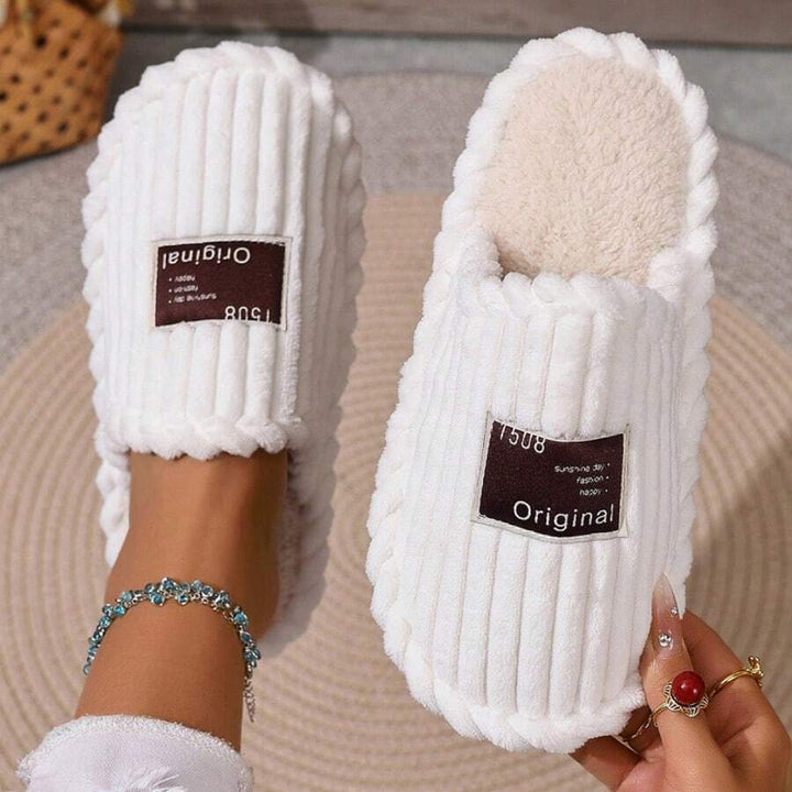 Women's Faux Fur Lined Slippers with Ribbed Knit Upper