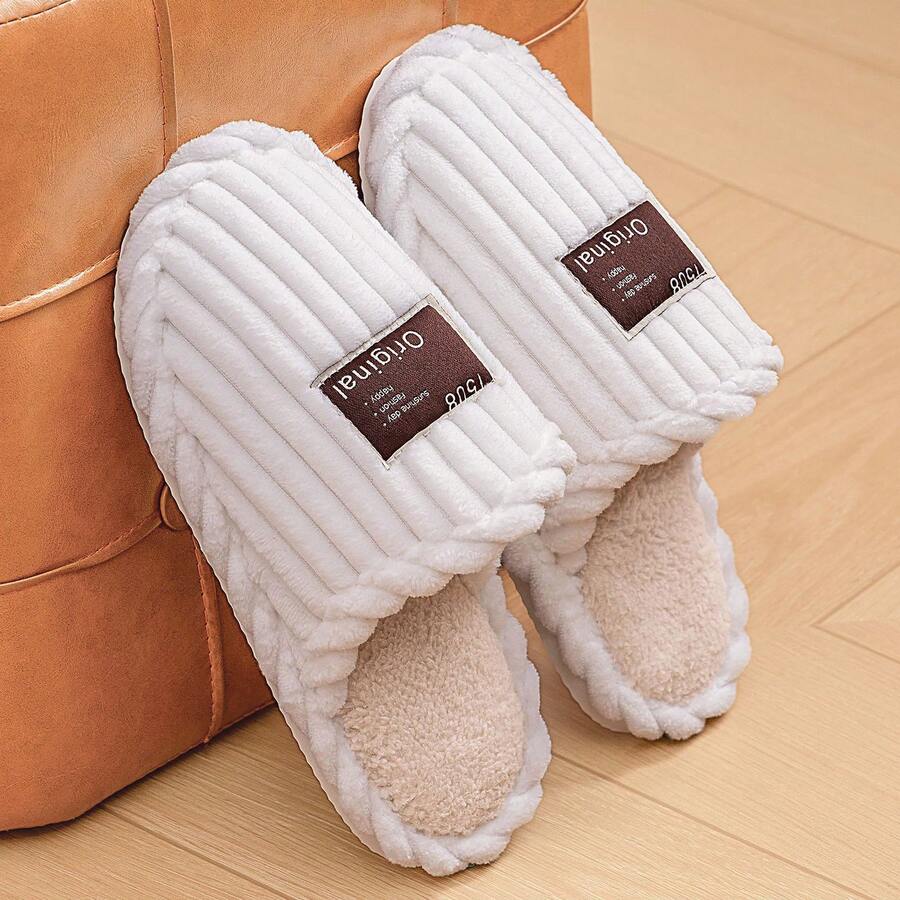 Women's Faux Fur Lined Slippers with Ribbed Knit Upper