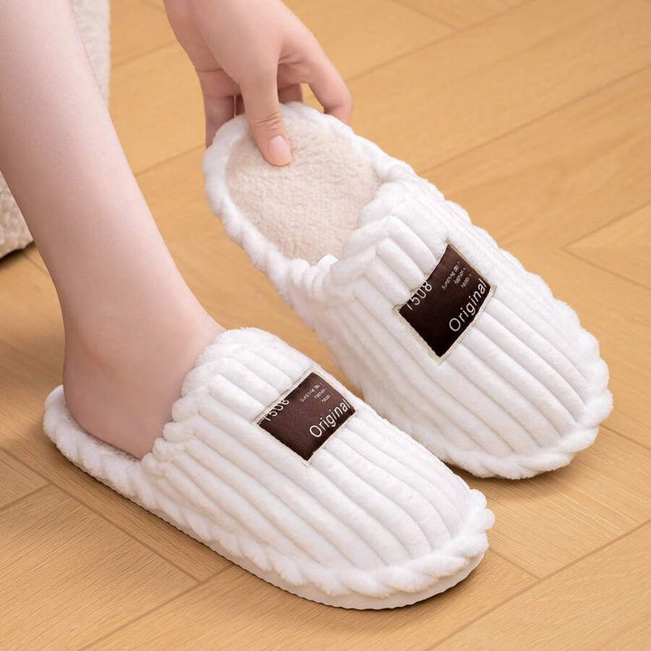 Women's Faux Fur Lined Slippers with Ribbed Knit Upper