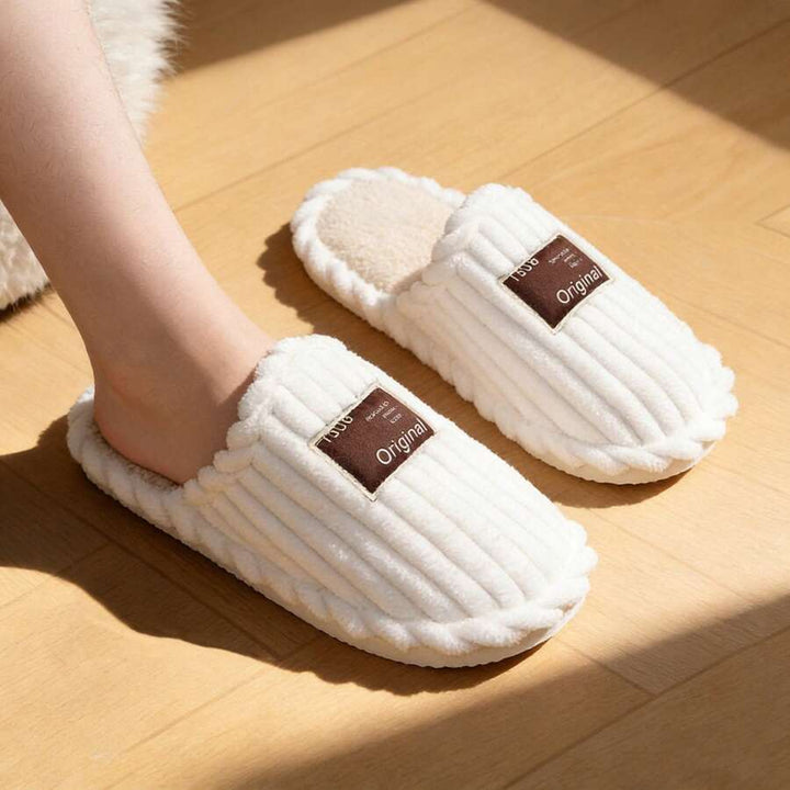 Women's Faux Fur Lined Slippers with Ribbed Knit Upper