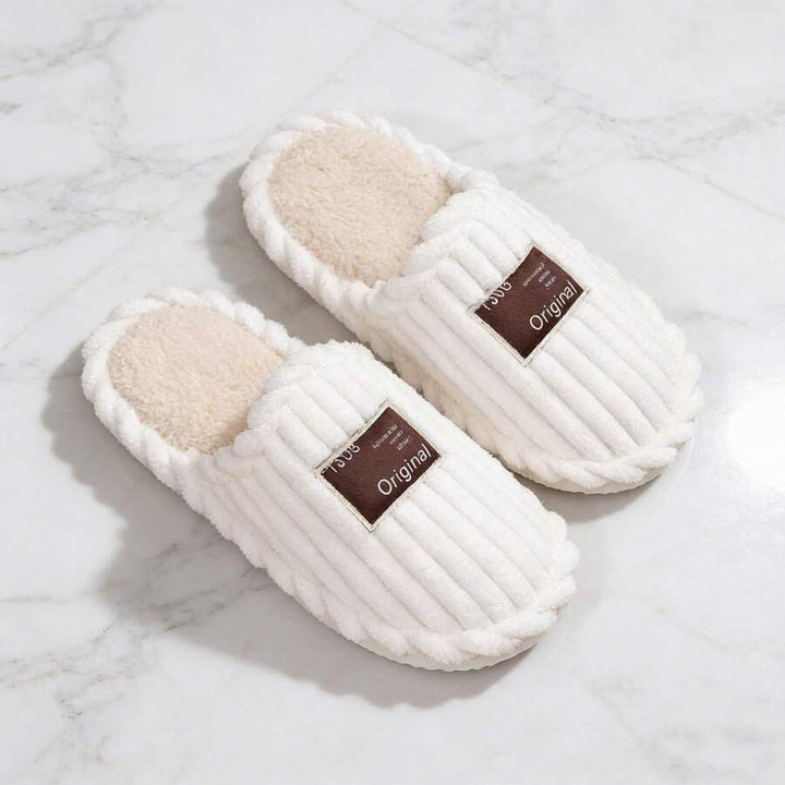 Women's Faux Fur Lined Slippers with Ribbed Knit Upper