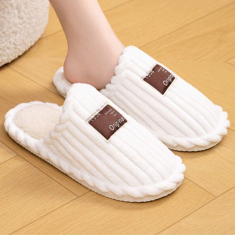 Women's Faux Fur Lined Slippers with Ribbed Knit Upper