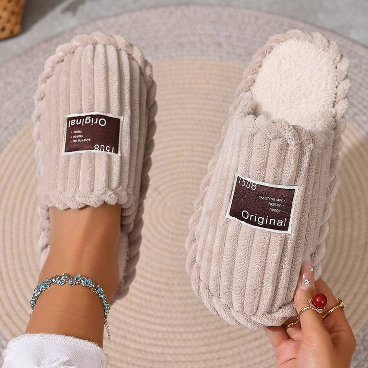 Women's Faux Fur Lined Slippers with Ribbed Knit Upper