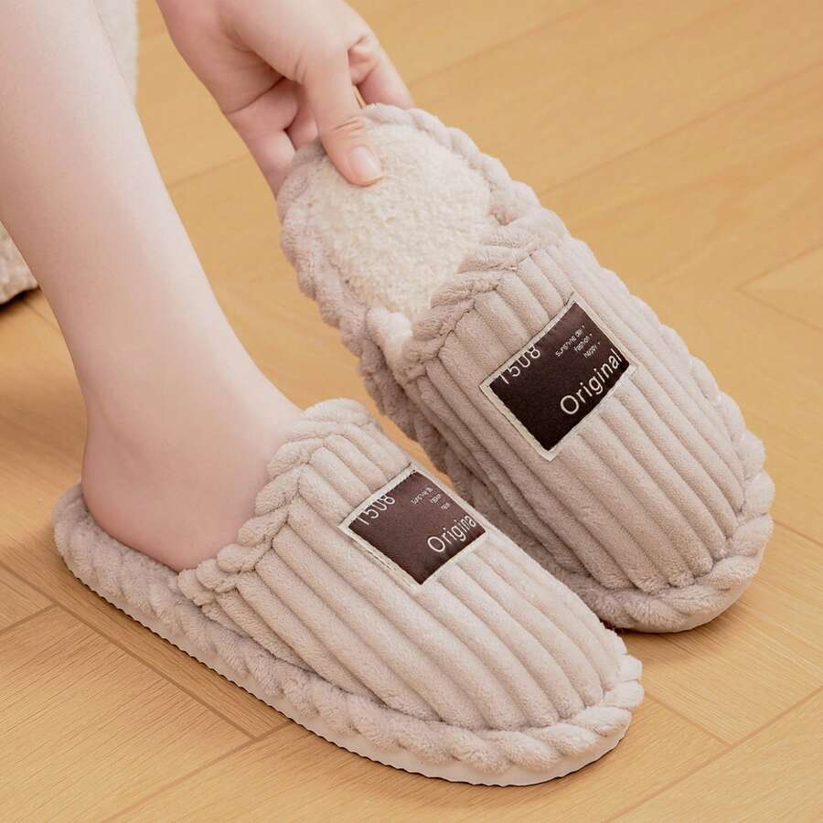 Women's Faux Fur Lined Slippers with Ribbed Knit Upper