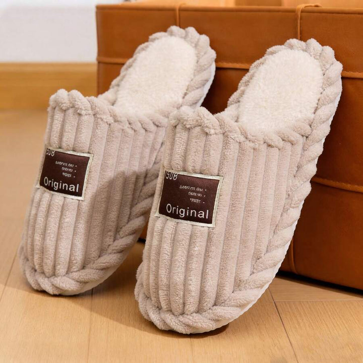 Women's Faux Fur Lined Slippers with Ribbed Knit Upper