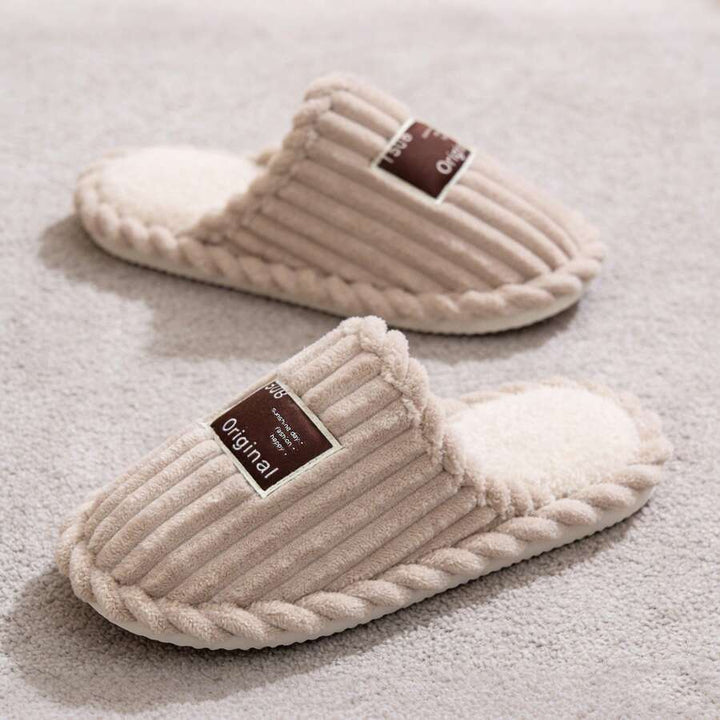 Women's Faux Fur Lined Slippers with Ribbed Knit Upper