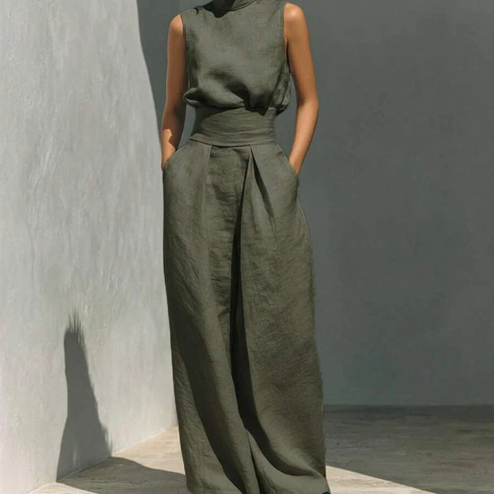 Women's Tailored Co-Ord Set with Sleeveless High Neck Top and Wide Leg Trousers
