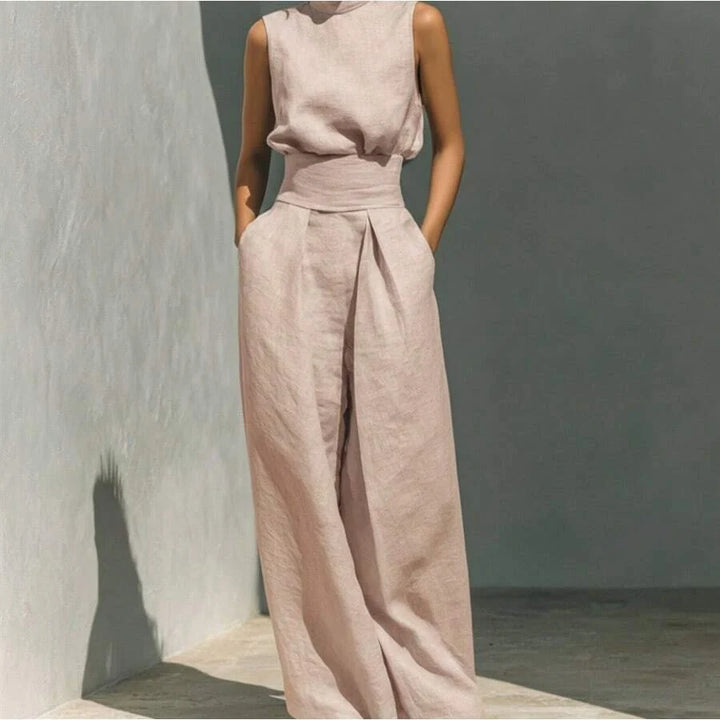 Women's Tailored Co-Ord Set with Sleeveless High Neck Top and Wide Leg Trousers