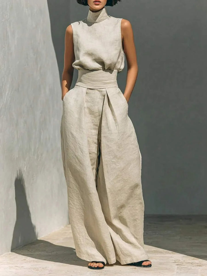 Women's Tailored Co-Ord Set with Sleeveless High Neck Top and Wide Leg Trousers