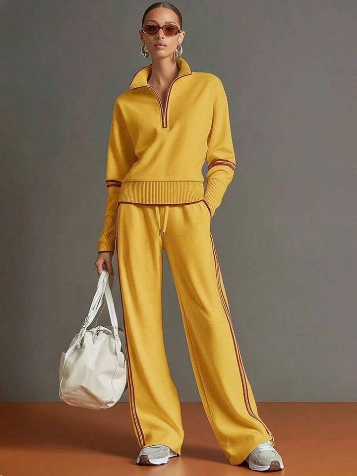Women's Relaxed Co-Ord Set with Zip Front Top and Wide Leg Trousers