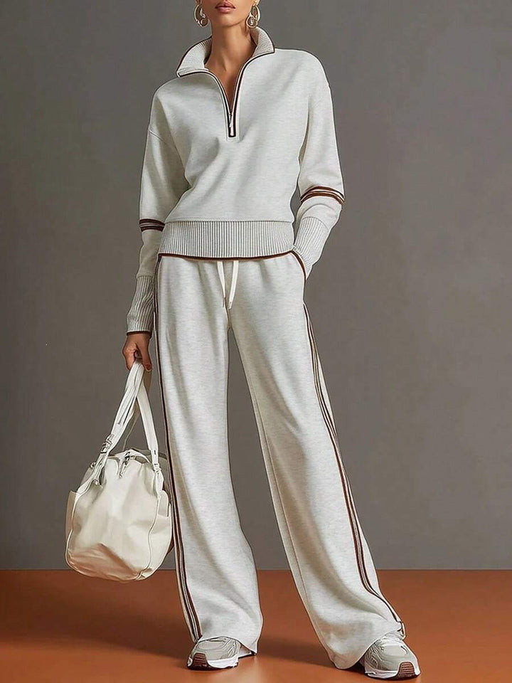 Women's Relaxed Co-Ord Set with Zip Front Top and Wide Leg Trousers