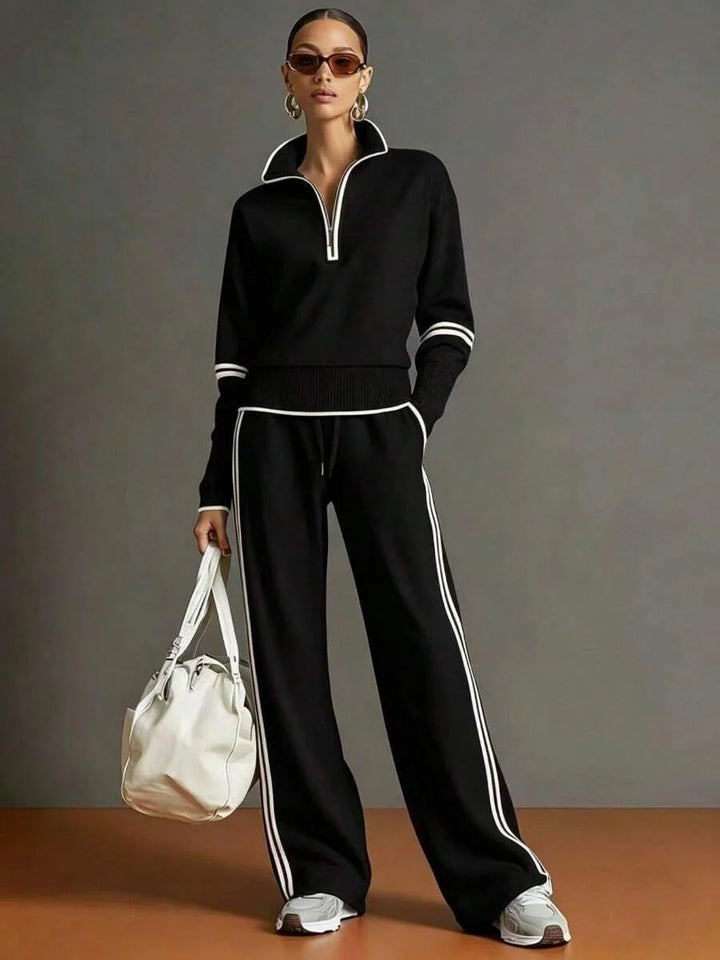 Women's Relaxed Co-Ord Set with Zip Front Top and Wide Leg Trousers