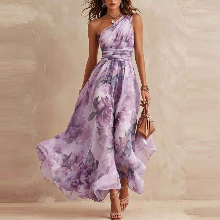 Women's Floral Print Halter Neck Maxi Dress with Flowing Skirt