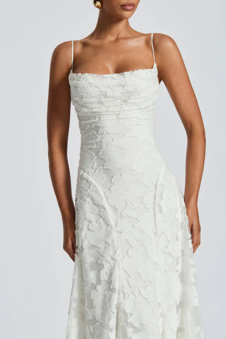 Women's Wedding Guest Maxi Dress with Floral Lace and Square Neckline