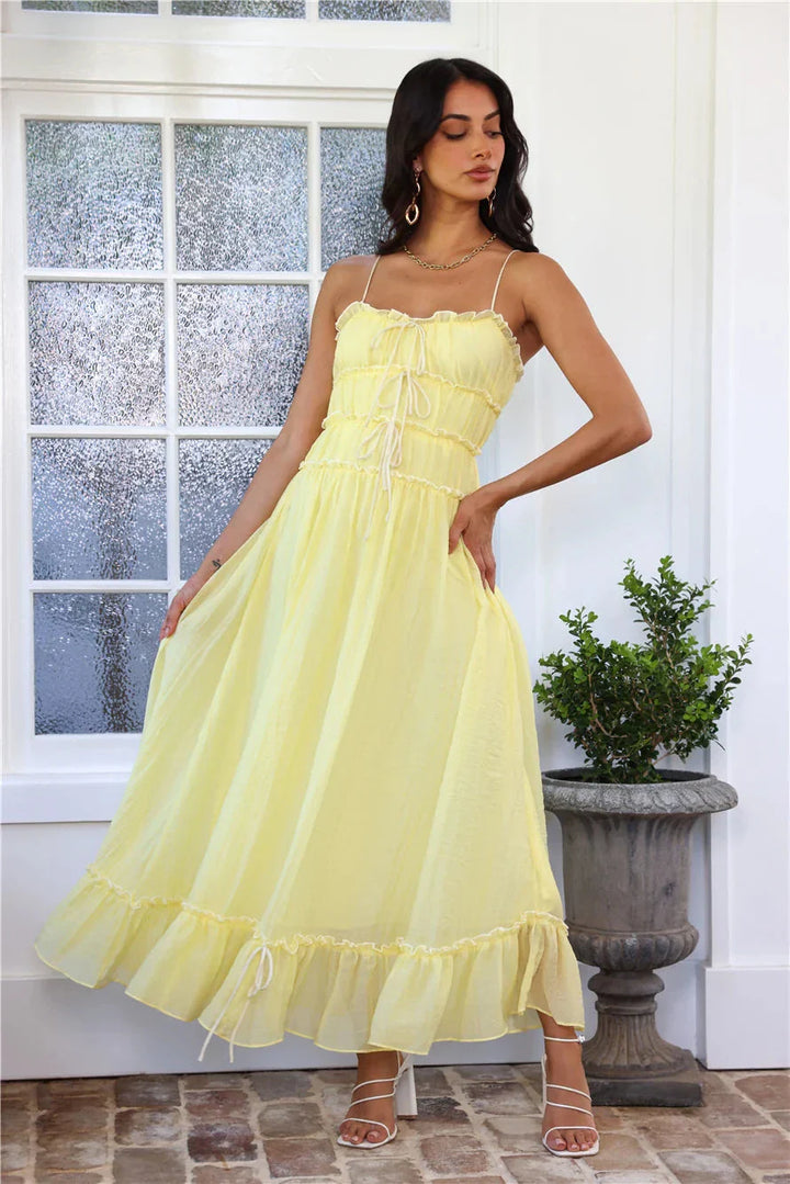 Women's Wedding Guest Maxi Dress with Ruffle Hem