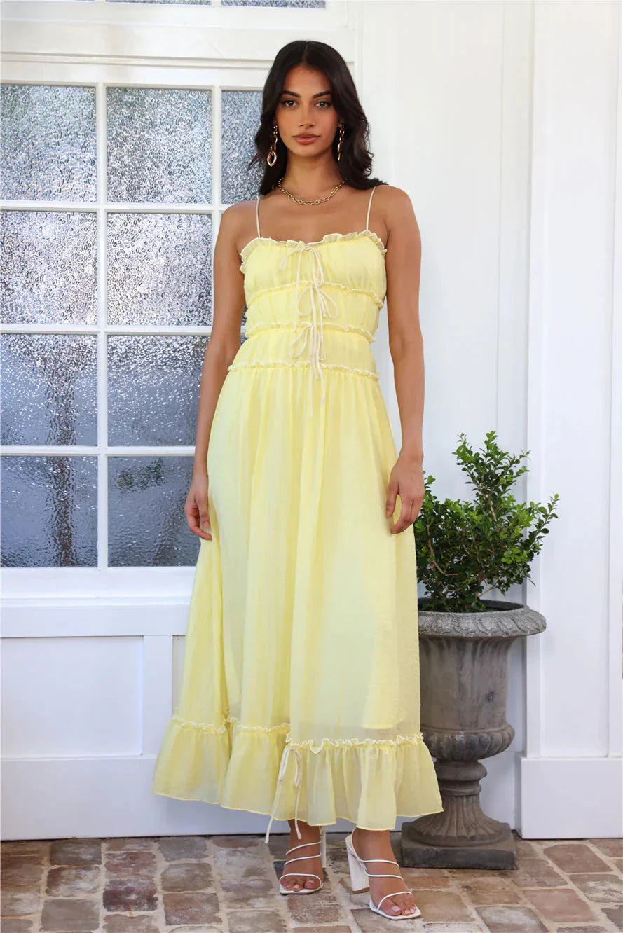 Women's Wedding Guest Maxi Dress with Ruffle Hem