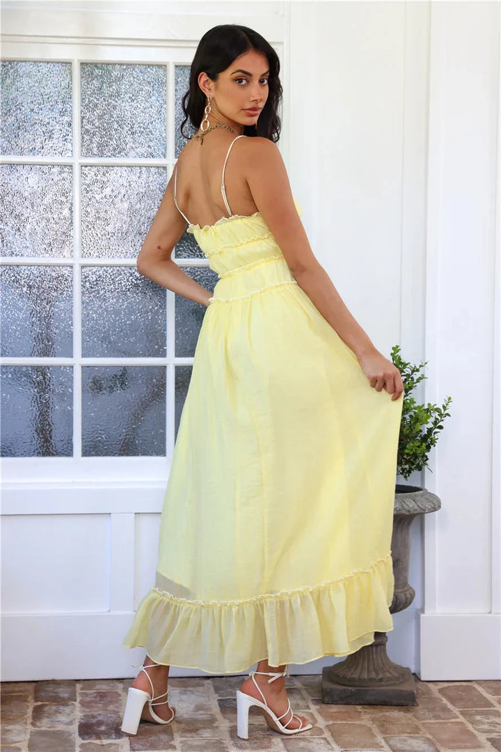 Women's Wedding Guest Maxi Dress with Ruffle Hem