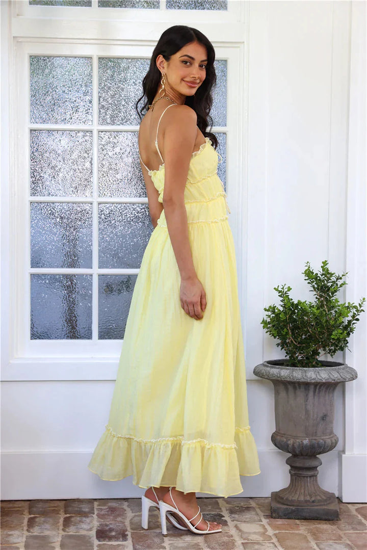 Women's Wedding Guest Maxi Dress with Ruffle Hem