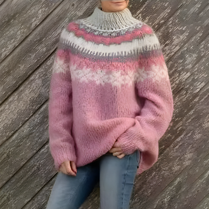 Women's Fair Isle Knitted Jumper with Round Neck and Relaxed Fit
