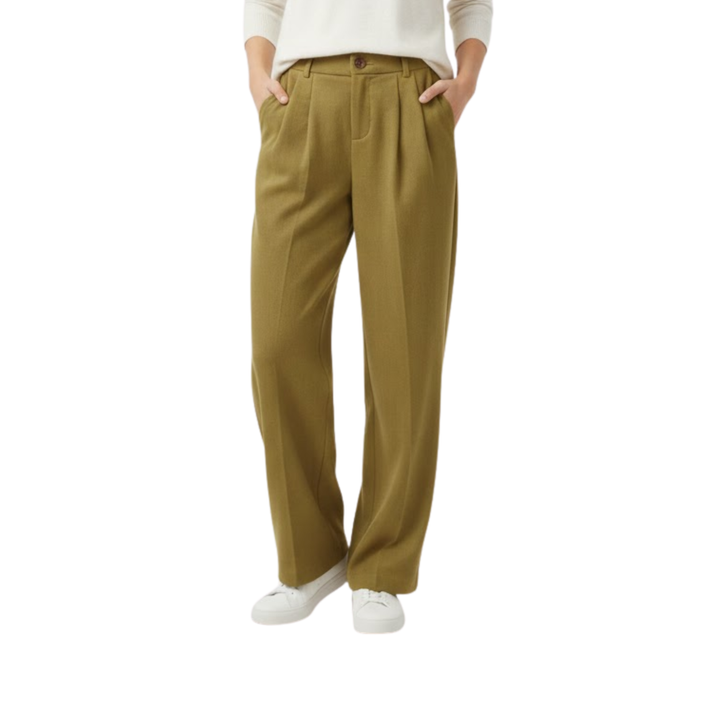 Women's Tailored Trousers with High Waist and Pleated Front