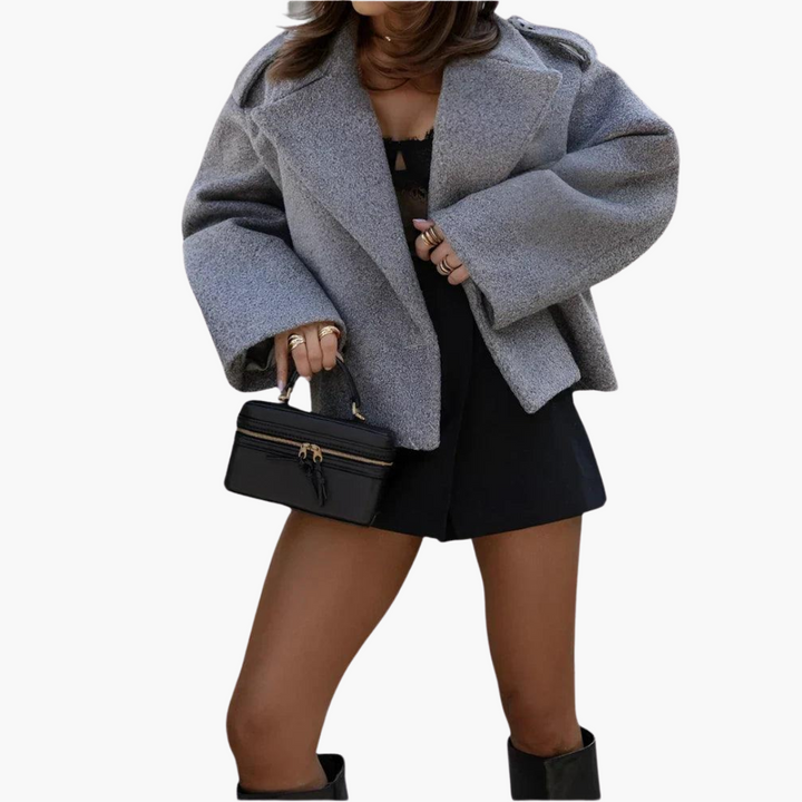 Women's Cropped Jacket with Notch Lapel and Button Front