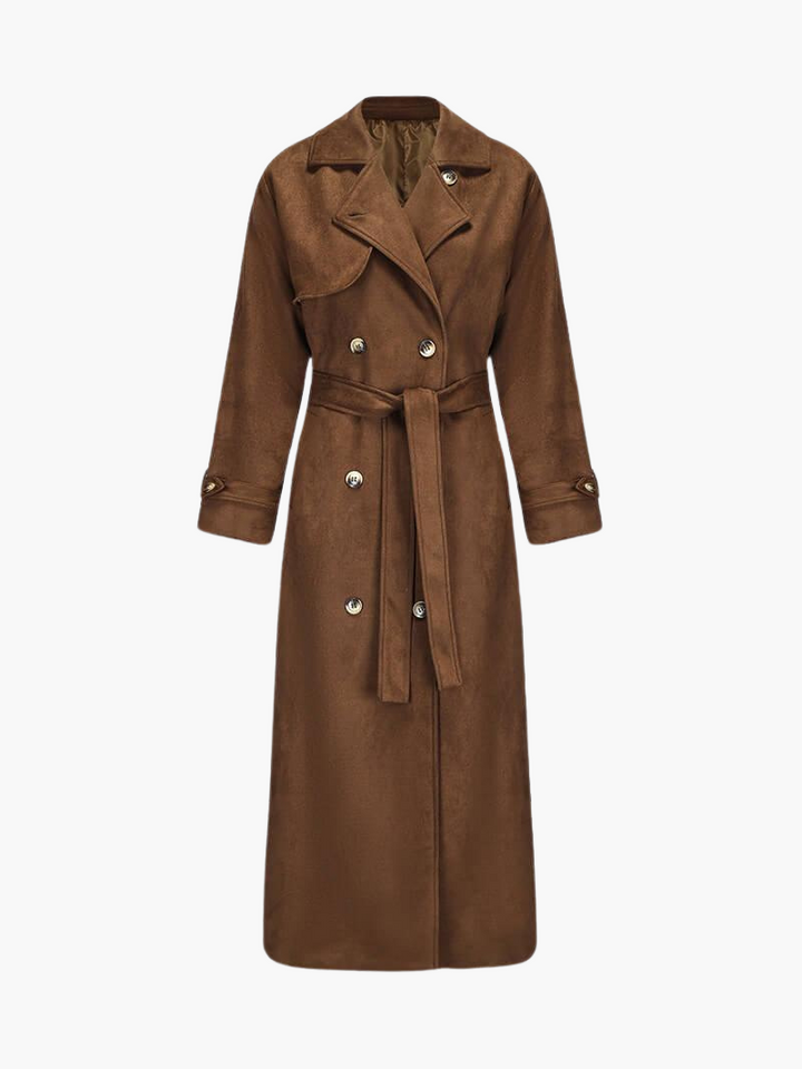 Women's Double Breasted Trench Coat with Belted Waist and Notch Lapel