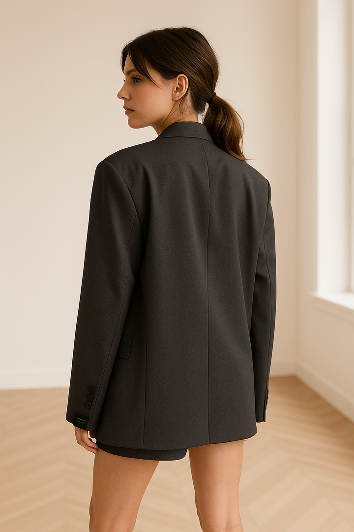 Women's Longline Blazer with Notch Lapels and Relaxed Fit