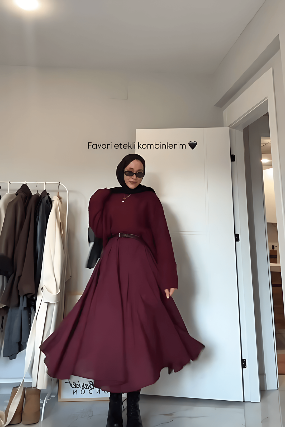 Women's Knitted Co-Ord Set with Long Sleeve Jumper and Pleated Midi Skirt