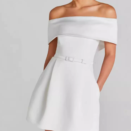 Women's Party Mini Dress with Off Shoulder Neckline and Contrast Trim