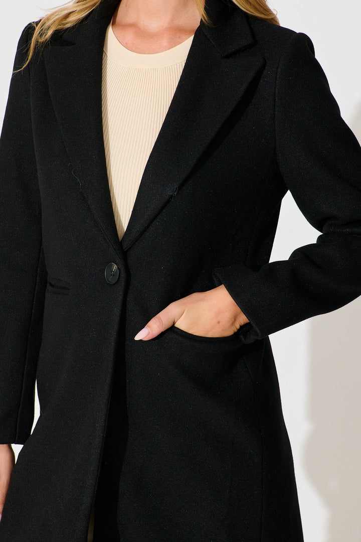 Women's Tailored Longline Blazer with Notch Lapels and Single Button Front