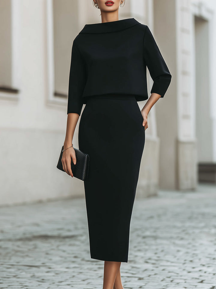 Women's Occasion Midi Dress with Boat Neck and Tailored Fit