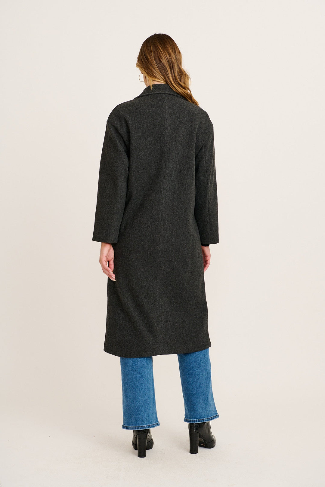 Women's Longline Coat with Notch Lapels and Relaxed Fit