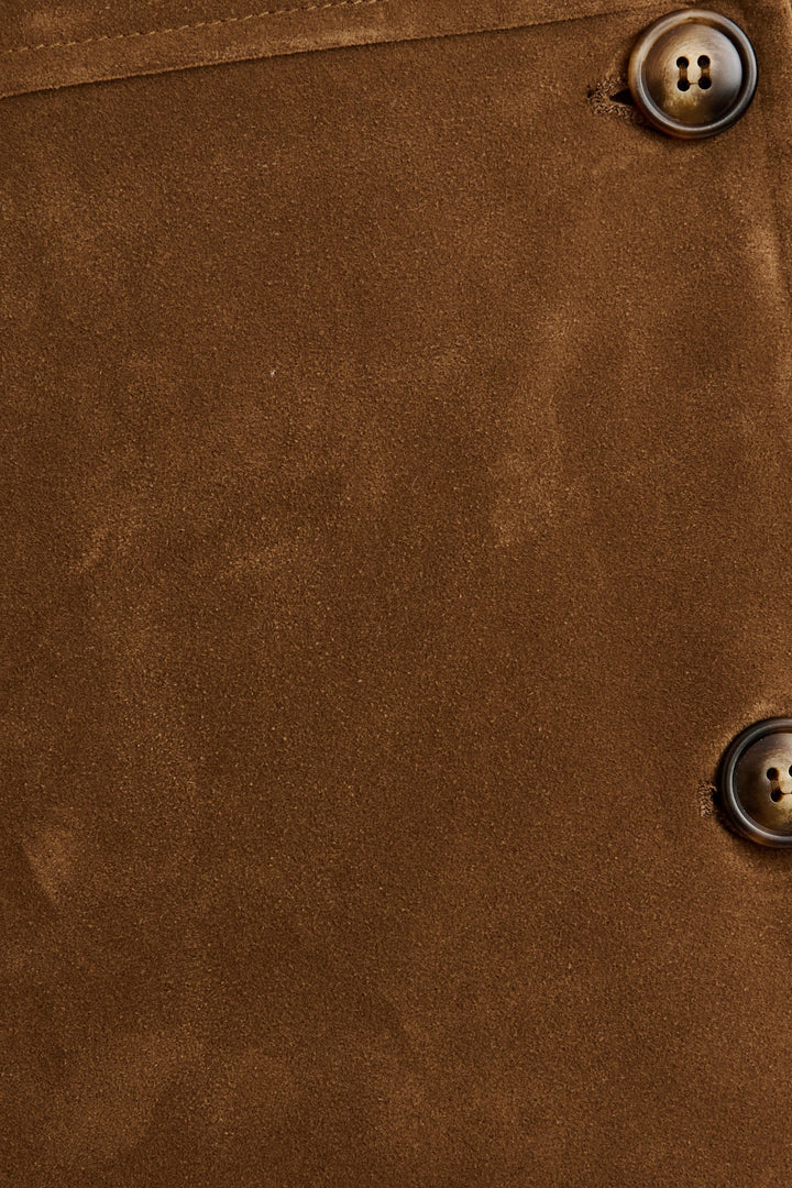 Women's Belted Suede Jacket with Notch Lapels and Relaxed Fit