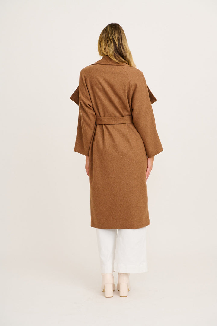 Women's Belted Wrap Coat with Wide Lapels and Longline Fit