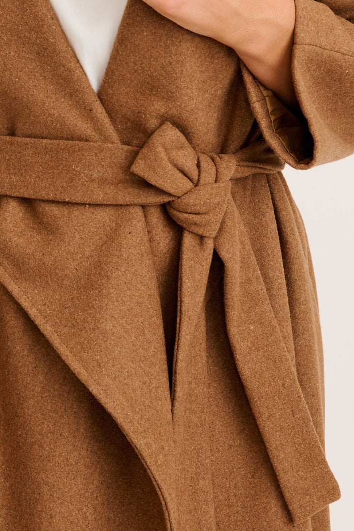Women's Belted Wrap Coat with Wide Lapels and Longline Fit