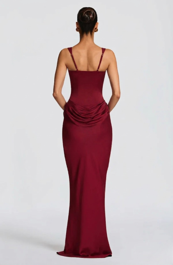 Women's Wedding Guest Bustier Maxi Dress with Square Neckline