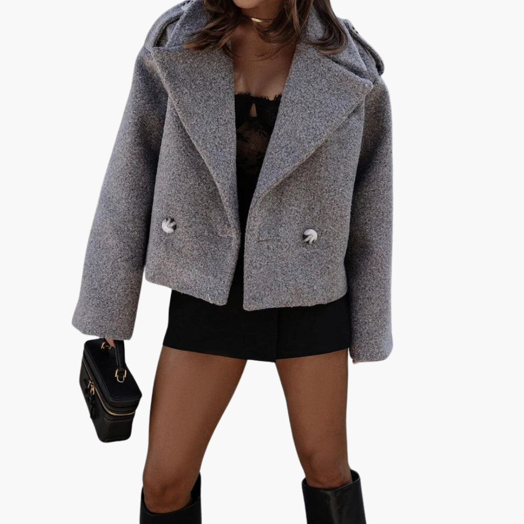 Women's Cropped Jacket with Notch Lapel and Button Front