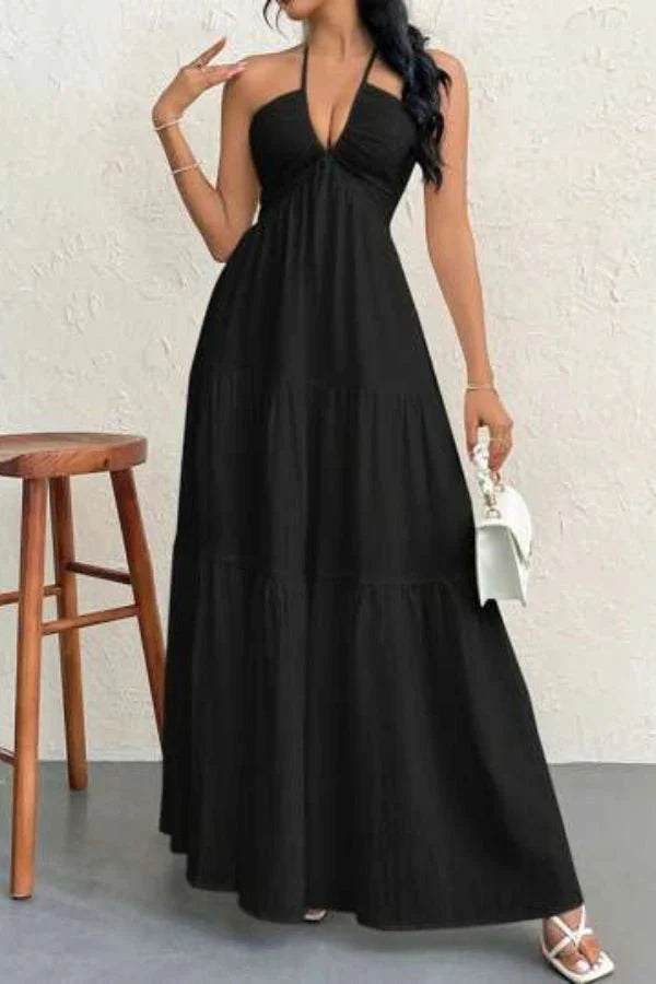Women's Evening Halter Maxi Dress with Open Back
