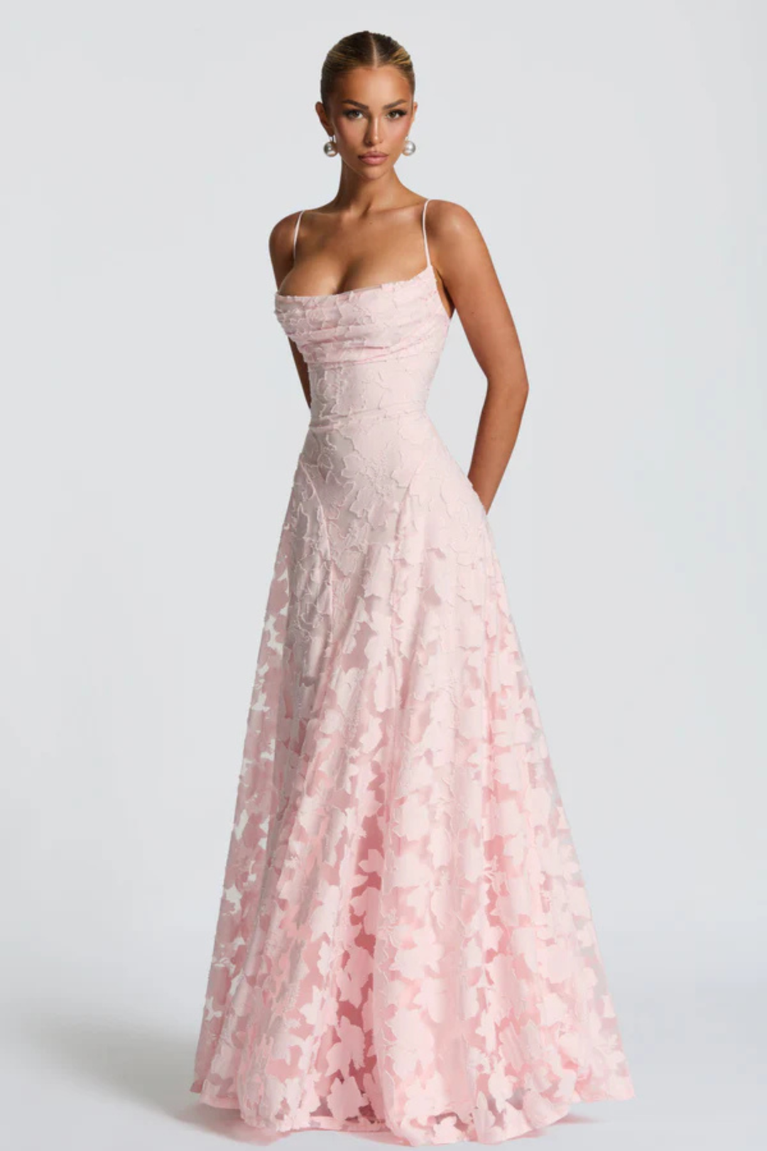 Women's Wedding Guest Maxi Dress with Floral Lace and Square Neckline