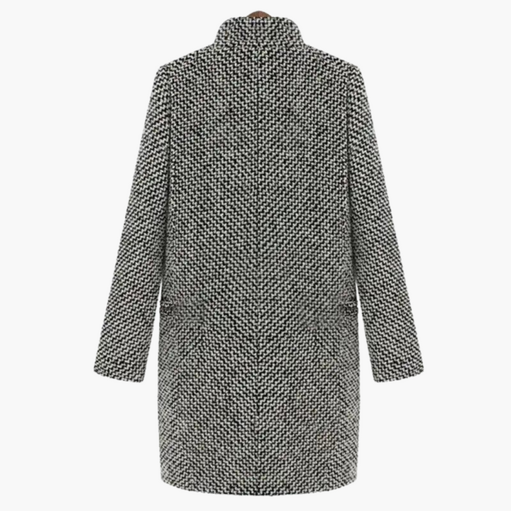 Women's Herringbone Coat with Notch Lapels and Double Breasted Front