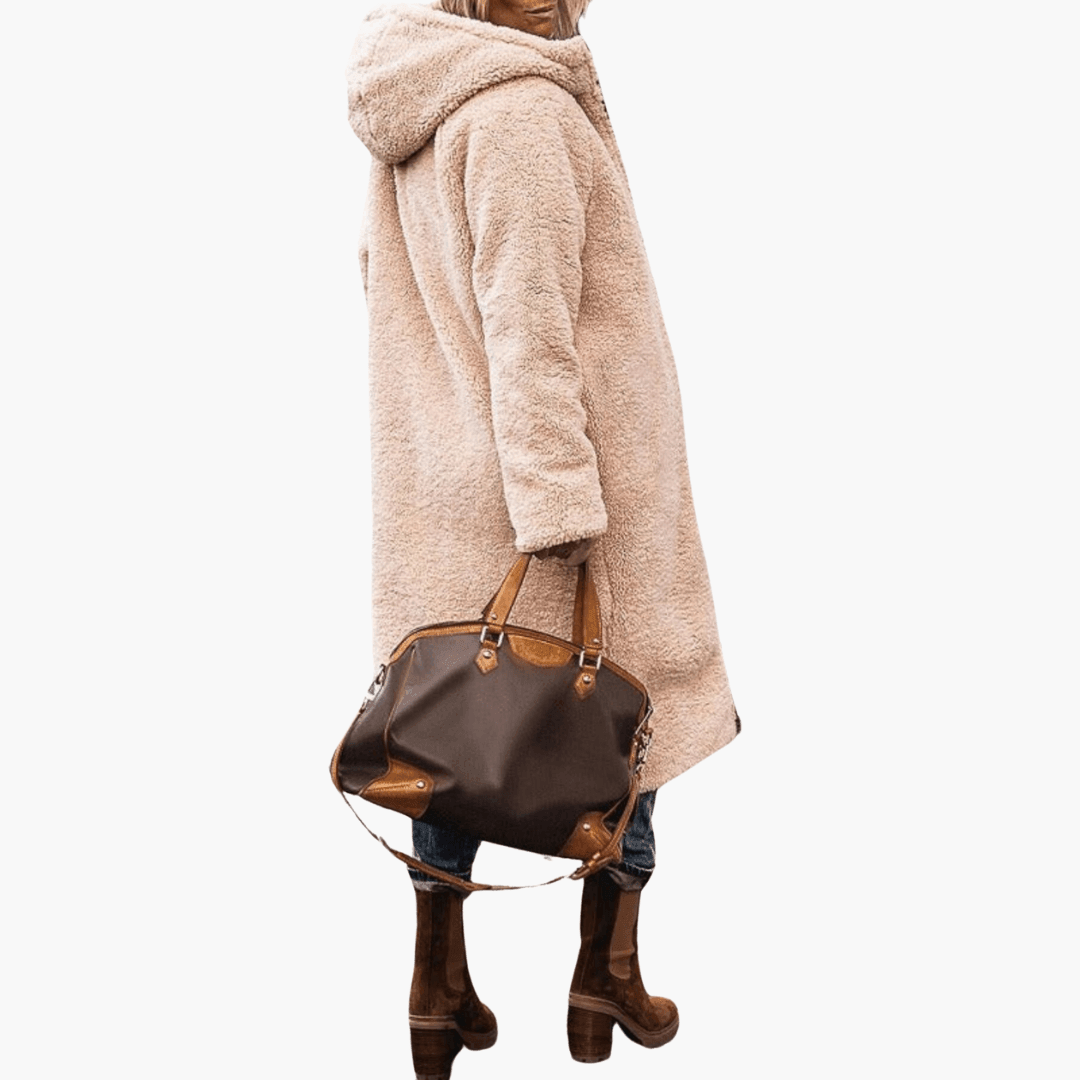 Women's Longline Puffer Coat with Hood and Quilted Design