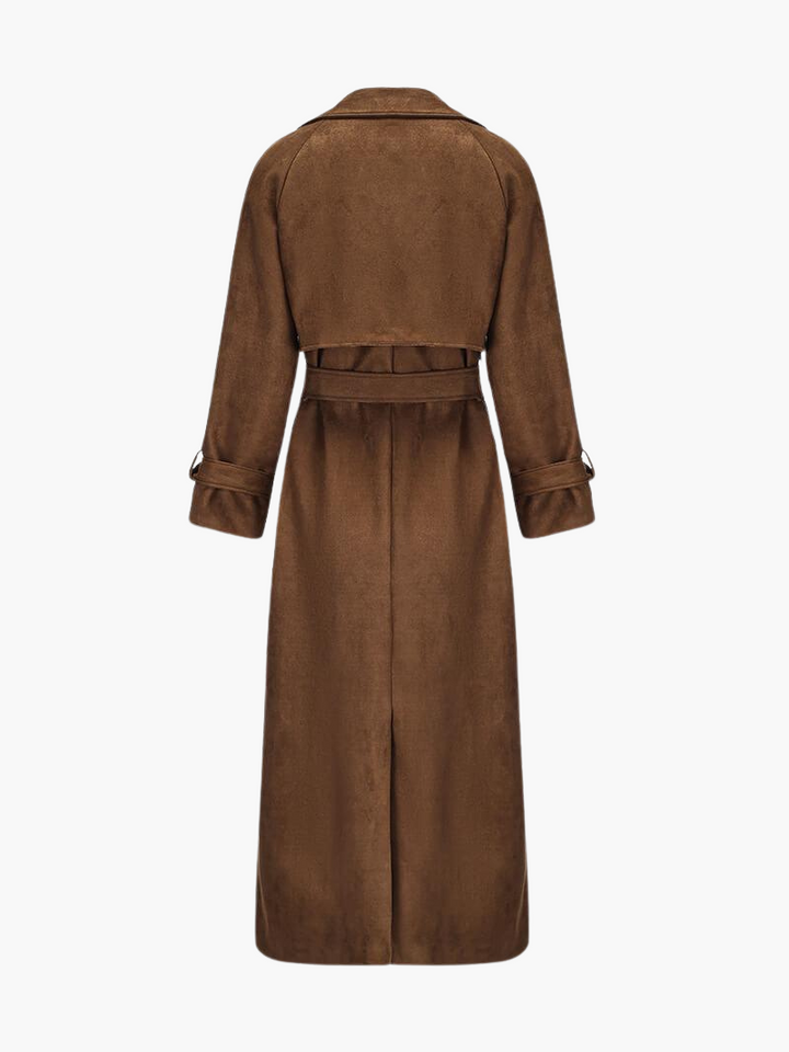 Women's Double Breasted Trench Coat with Belted Waist and Notch Lapel