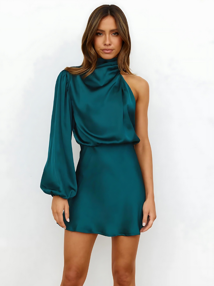 Women's Party One Shoulder Mini Dress with Long Sleeve