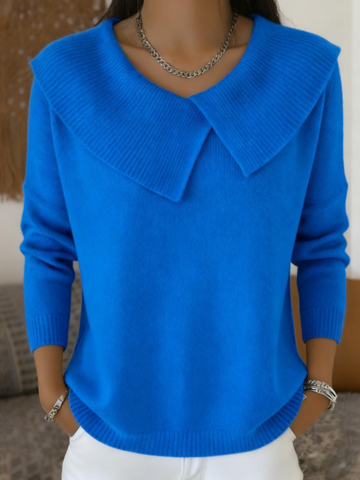 Women's Collared Knit Jumper with V Neck and Long Sleeves
