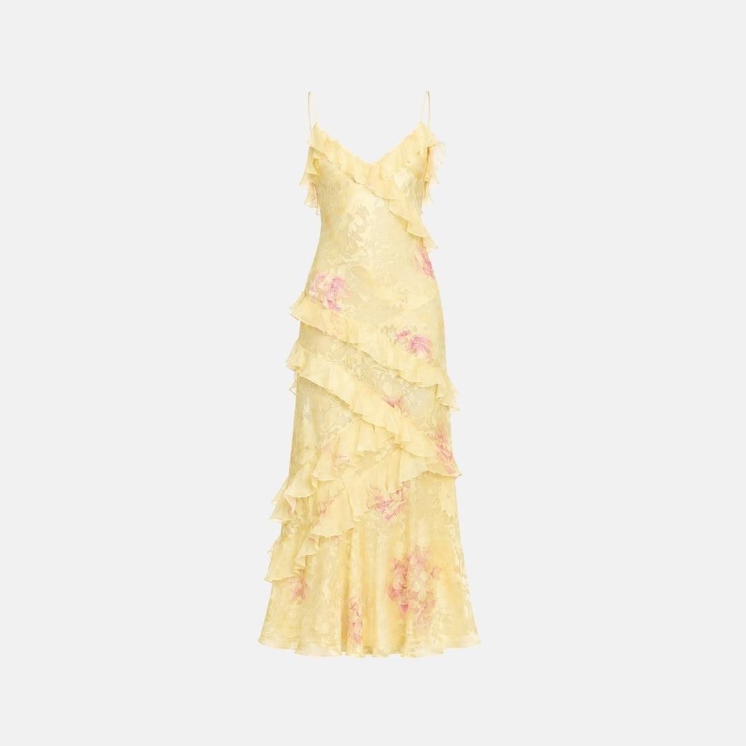 Women's Wedding Guest Floral Maxi Dress with Tiered Ruffle Skirt