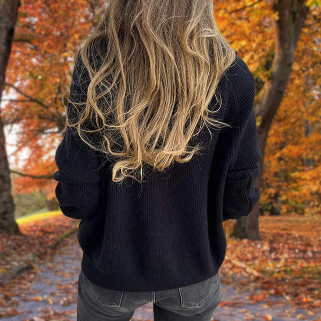 Women's Knitted Jumper with Zip Neck and Relaxed Fit