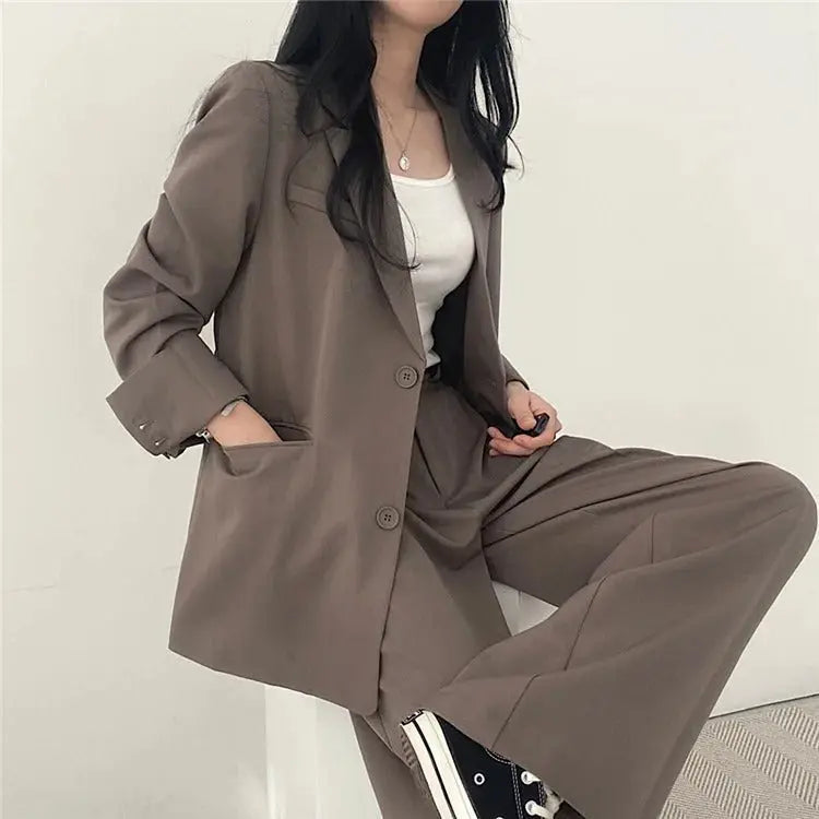 Women's Tailored Co-Ord Set with Blazer and Wide Leg Trousers