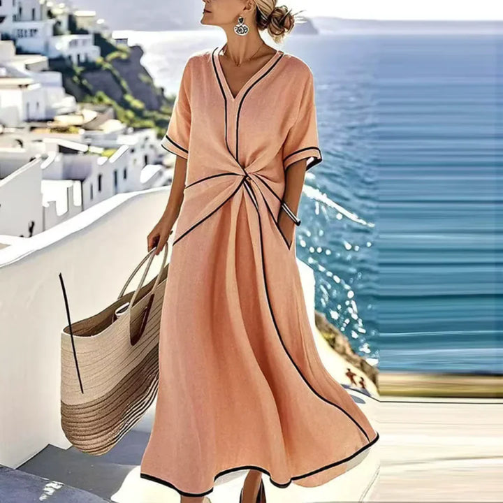 Women's Wedding Guest Maxi Dress with V Neck and Flutter Sleeves