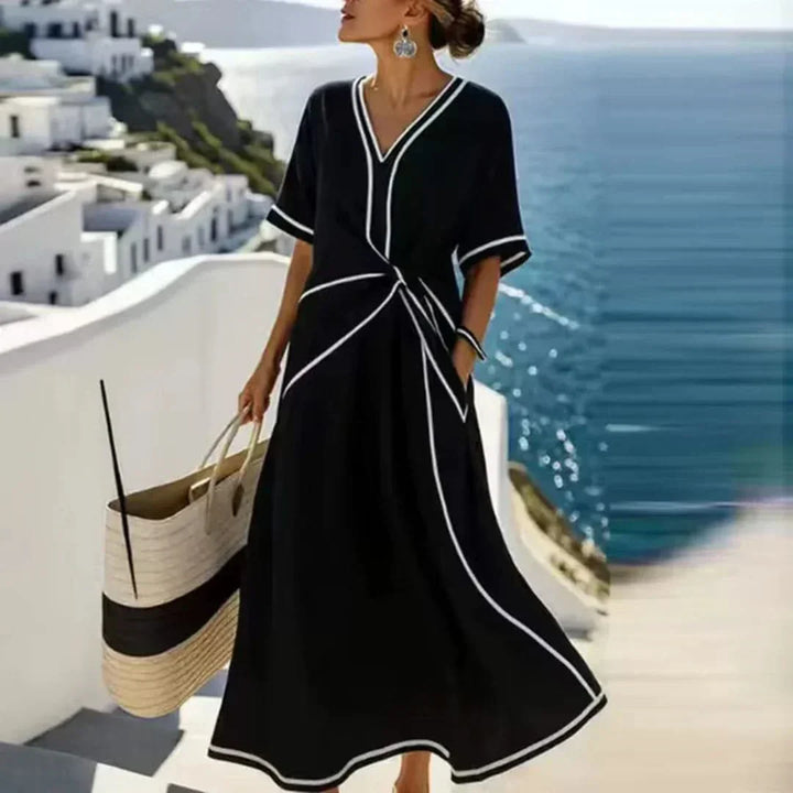 Women's Wedding Guest Maxi Dress with V Neck and Flutter Sleeves